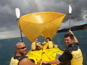 Sailing the kayaks on the Abel Tasman