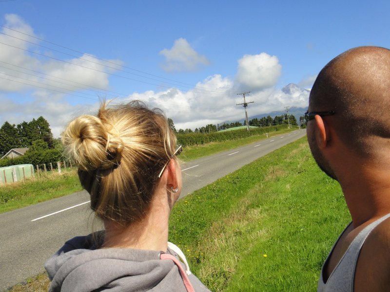Kate and Anton looking at Mount Taranaki in the far distance!