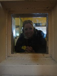 Kate at the visiting glass of Alcatraz