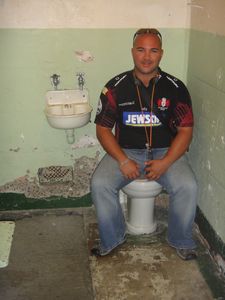 Anton on the loo in a cell
