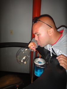 Anton blowing bubbles!