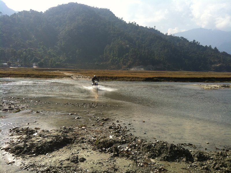 Crossing a river in Pokhara