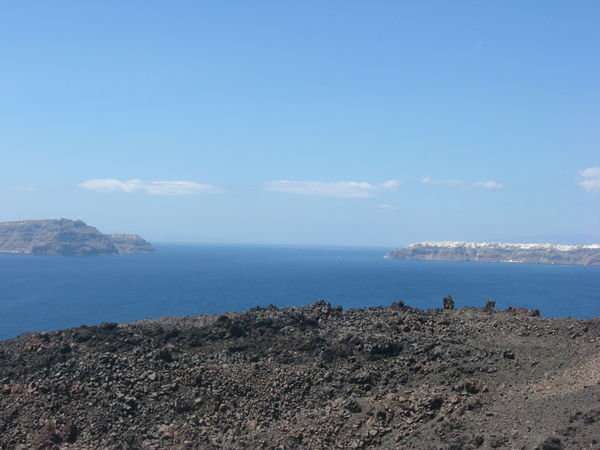 View of Oia (right) from volcano