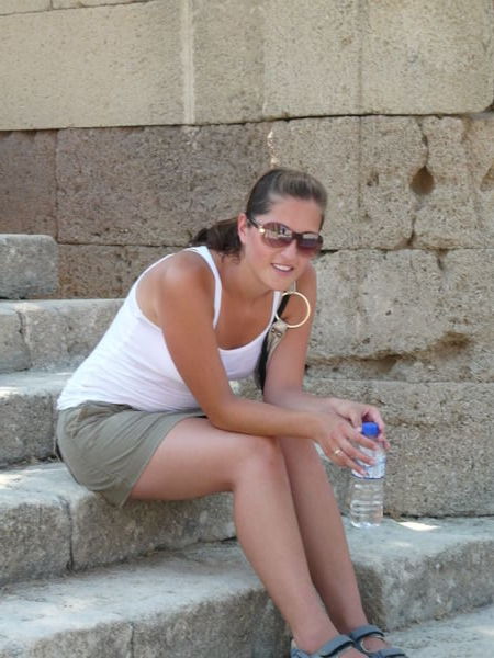 Tired and hot at the Lindos Acropolis