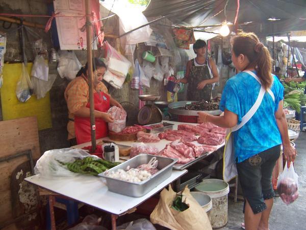 Meat stall on the market street