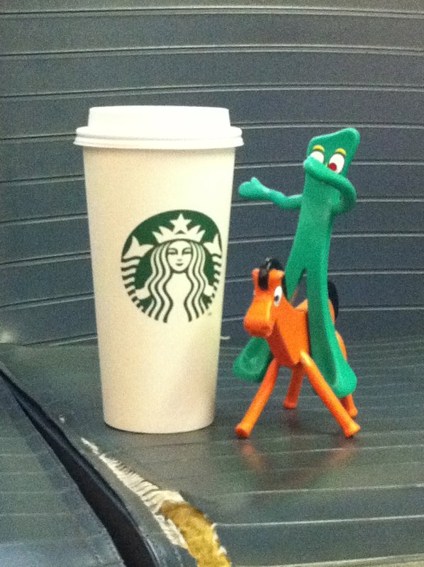 Gumby gettin his Starbucks!