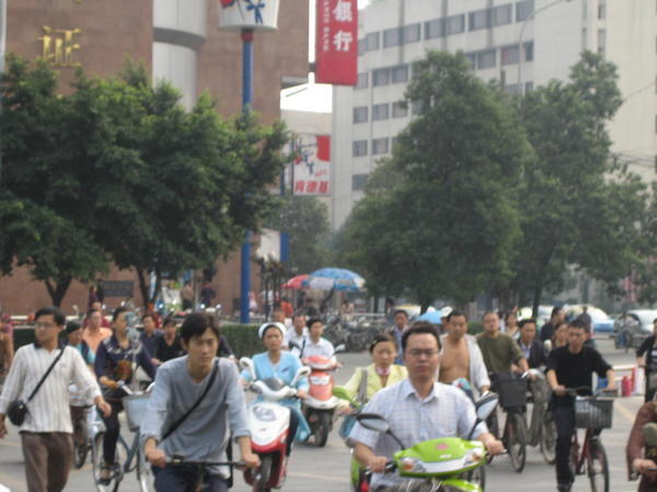 Lots of Chinese People on Bicycles