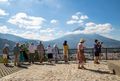 Tourists at the volcano viewing platform