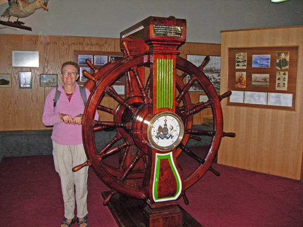 Trish with the ship´s wheel