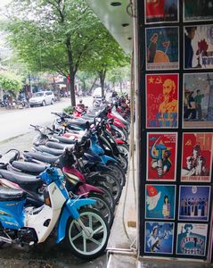 Motorbikes outside the Propoganda Poster Shop!