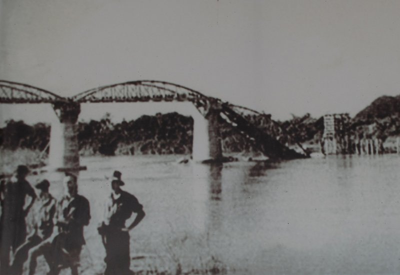 The damaged Bridge over the River Kwai