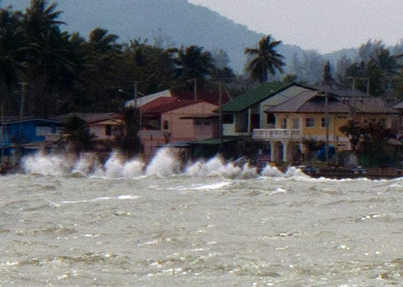 Our hotel getting battered by the waves
