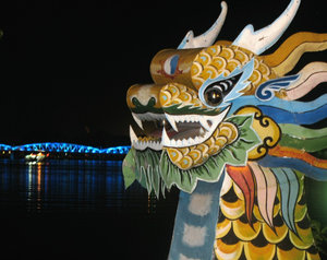 Dragon boat at night