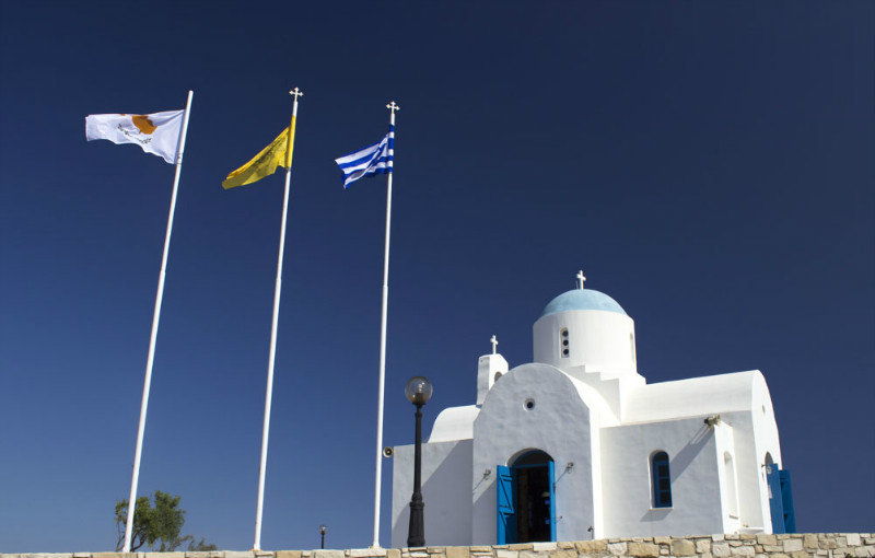 Whitewashed Greek Orthodox chapel