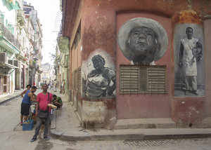 Murals on a street corner