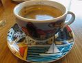 Delicious coffee in an arty cup!
