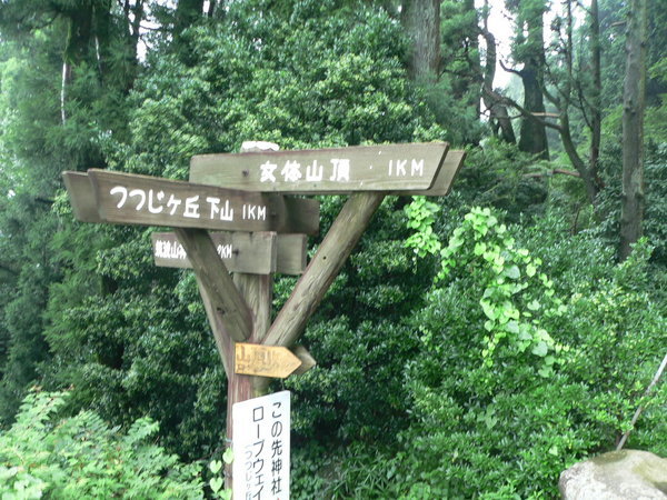 Signboard showing distance to the peak of Mt Tsukuba