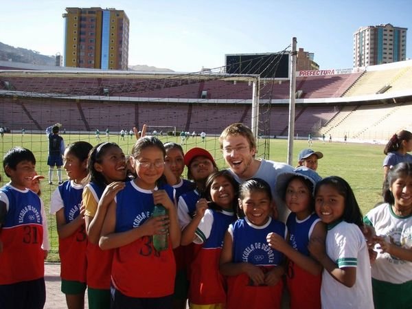 James with his new found fan base at La Paz Stadium