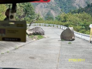 the huge rocks on the road
