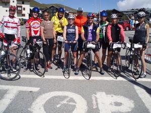 our trek travel group at the top of alp d'huez