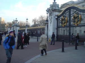 Spectators outside Buckingham Place