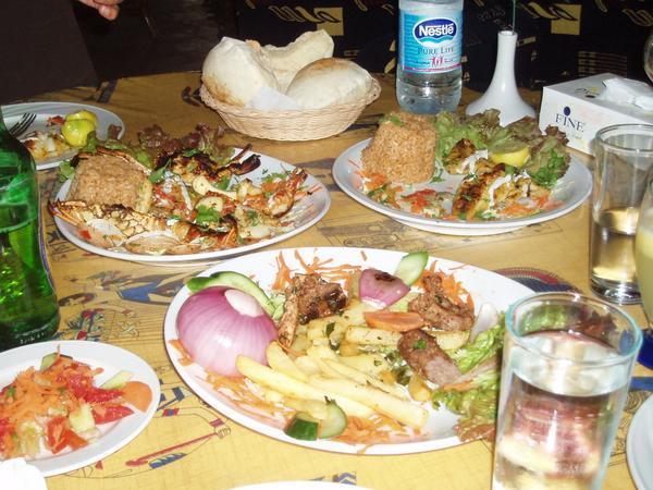 Mezze, seafood and mixed meat.