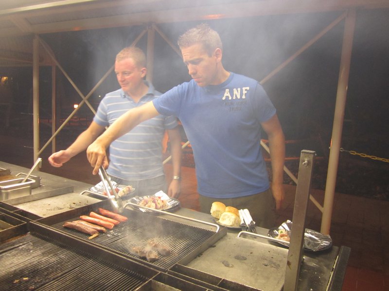 The boys cooking our dinner on the barbie
