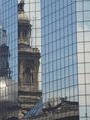 Santiago cathedral reflected on a modern building