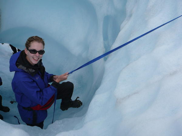 Becky climbing the glacier