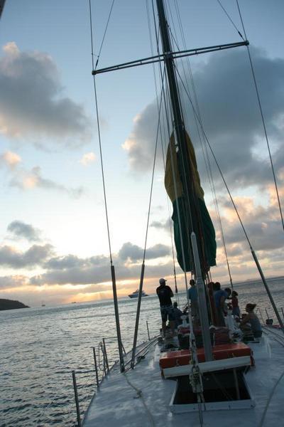 Sunset on the Whitsundays and our boat