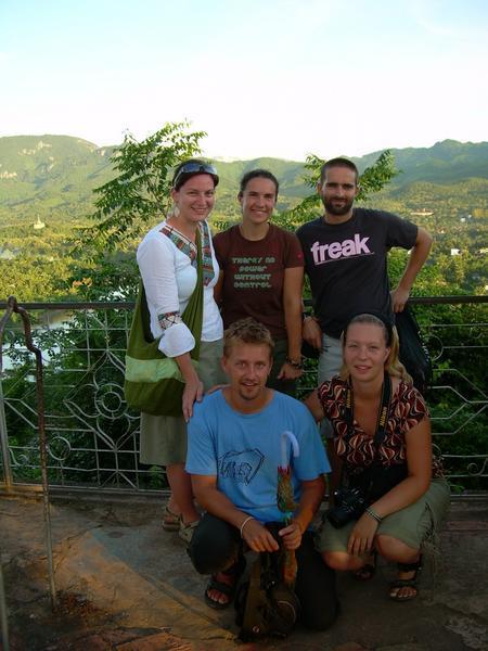 on top of Phu Si Hill with Sarah, Russell, Dennis and Nienke