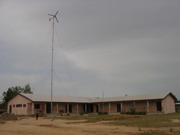 The school and wind turbine