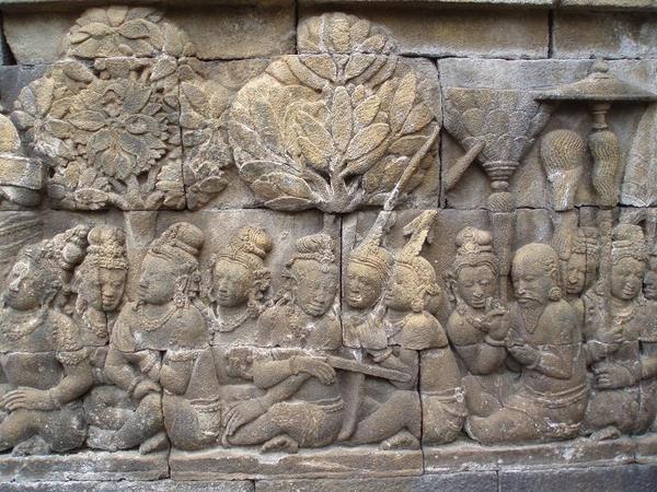 One of the intricately carved panels of Borobodur