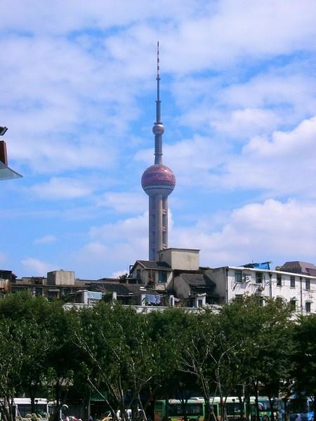 View of the Oriental Pearl tower from the old town