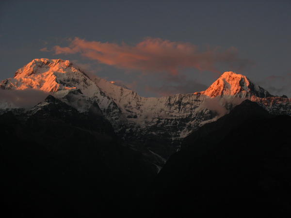 Annapurna South and Huinchuli at sunset