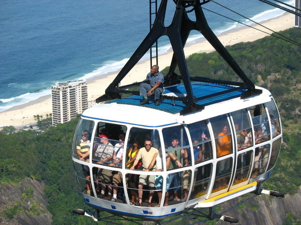 Totally packed cable car to the top of Sugar Loaf