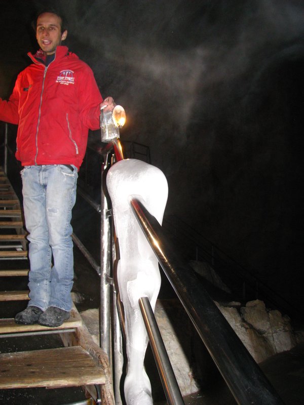 Our Guide and Ice Forming on the Handrail