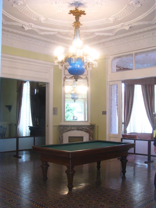 Billiard Table and Chandelier