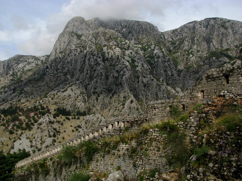 Kotor Fortress Backed by Dinaric Mountains