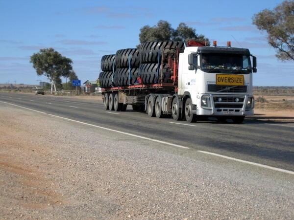 Truck carrying mining tires
