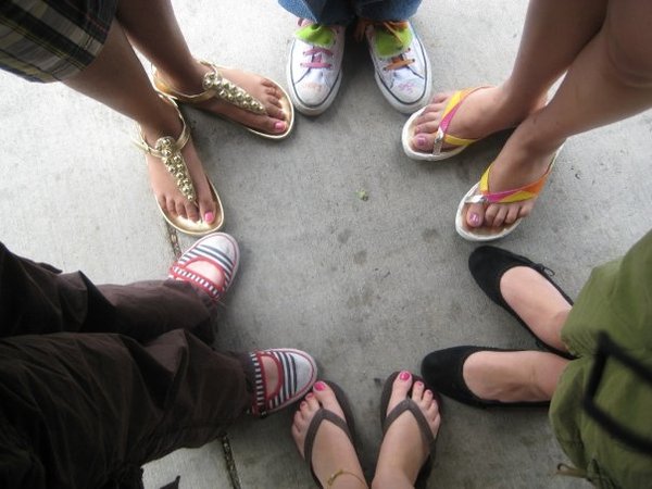 my friends and I with our feet in a star formation