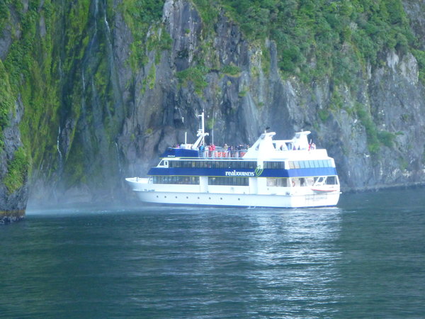 Boat nose in to waterfall