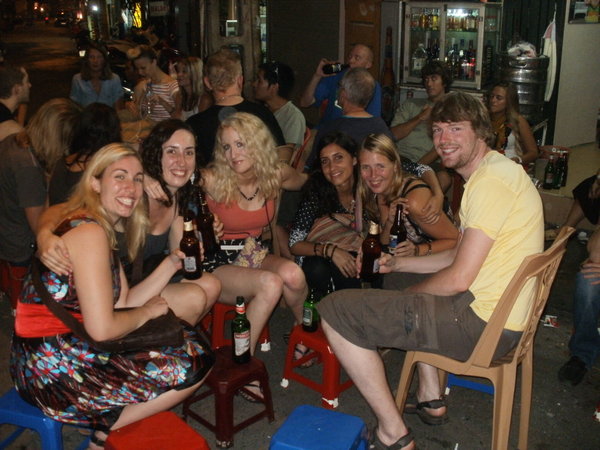 Michael with his ladies at the pub on the street