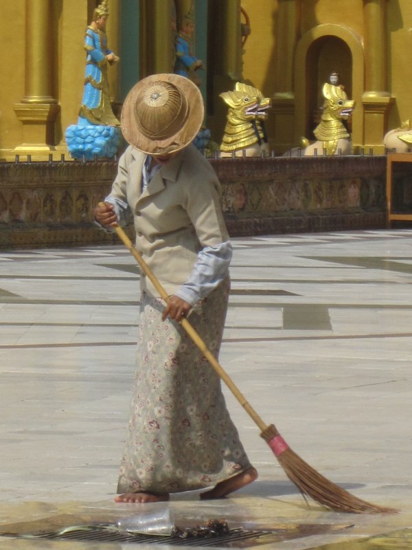 Sweeping at Shwedagon Paya