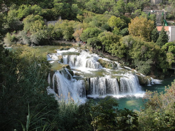 Krka Falls with power plant on the right