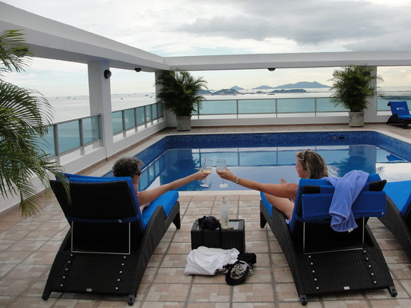 Jill and Maureen relaxing on the rooftop (30th floor)