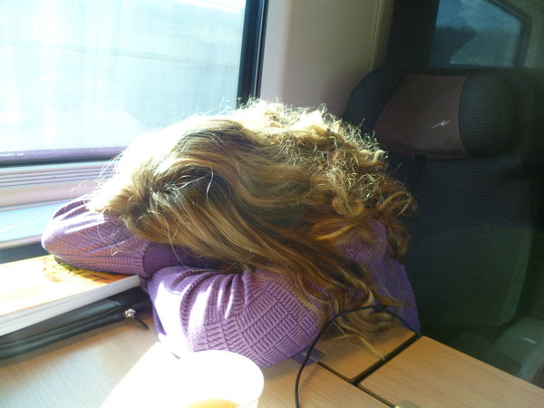 asleep for the ride.. but beautiful hair. :)
