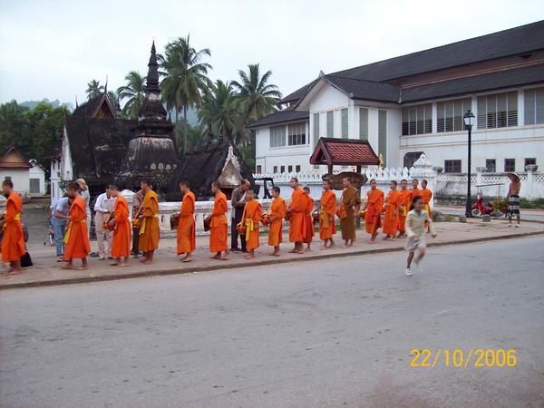 Monks receiving morning rice