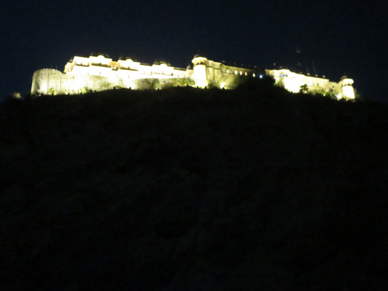 View of the fort at night from our hotel's rooftop.in Jaipur