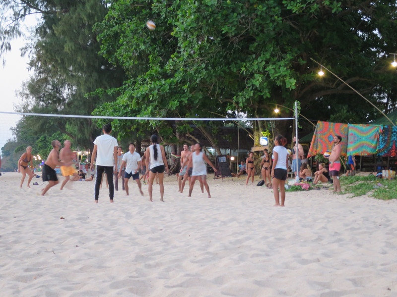 Volleyball match just before sunset